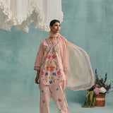Rose V-neck Short Kurta Set - Pink