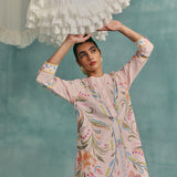 Hibiscus Round Neck Kurta Set - Pink