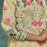 Rose Round Neck Kurta Set - Lemon