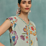 Daisy Sleeveless Kurta Set - Blue