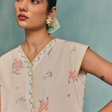 Hibiscus Sleeveless Kurta Set - Ecru