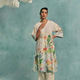 Meadow V-neck Kurta Set - Ecru