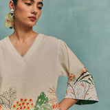 Meadow V-neck Kurta Set - Ecru