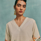 Meadow V-neck Kurta Set - Ecru