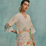 Meadow V-neck Kurta Set - Ecru