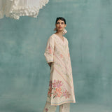 Hibiscus V-neck Kurta Set - Ecru
