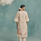 Hibiscus V-neck Kurta Set - Ecru
