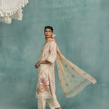 Hibiscus V-neck Kurta Set - Ecru