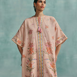 Hibiscus Round Neck Kaftan Set - Pink