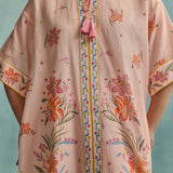 Hibiscus Round Neck Kaftan Set - Pink