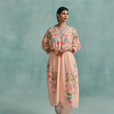 Rose V-neck Kaftan Set - Pink