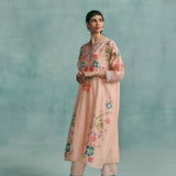 Rose V-neck Kaftan Set - Pink