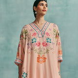 Rose V-neck Kaftan Set - Pink