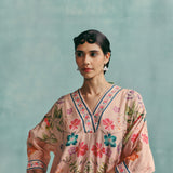 Rose V-neck Kaftan Set - Pink