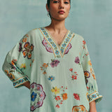 Daisy V-neck Kaftan Set - Blue