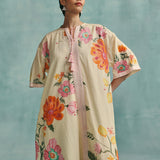 Dahlia Round Neck Kaftan Set - Ecru