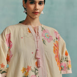 Dahlia Round Neck Kaftan Set - Ecru