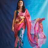 Shraddha in Teal & Fuschia Floral Saree